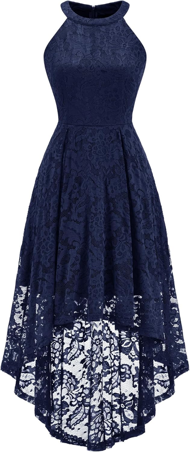 Women Halter Lace Wedding Guest Dress Hi-Lo Cocktail Party Bridesmaid Formal Dresses